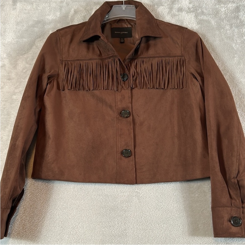 Banana republic vegan, suede fringe jacket sz small tall